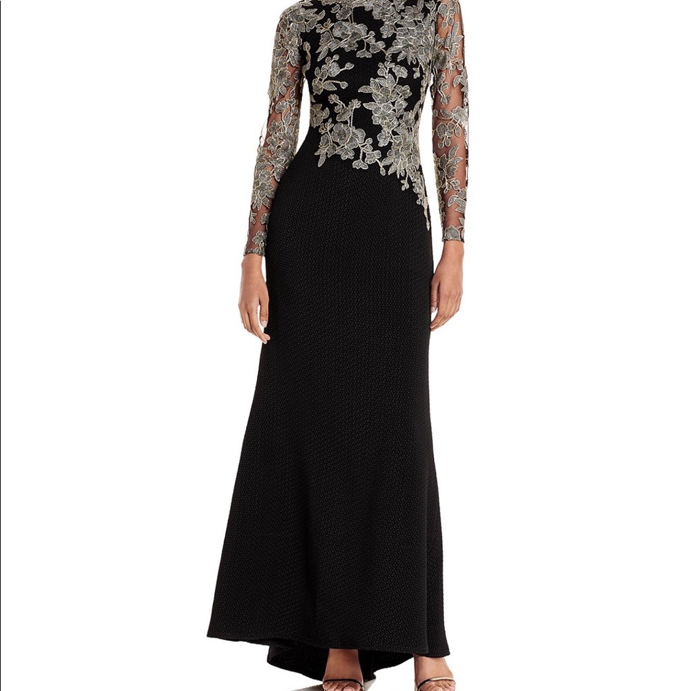 Tadashi Shoji Embroidered Bodice Crepe Gown